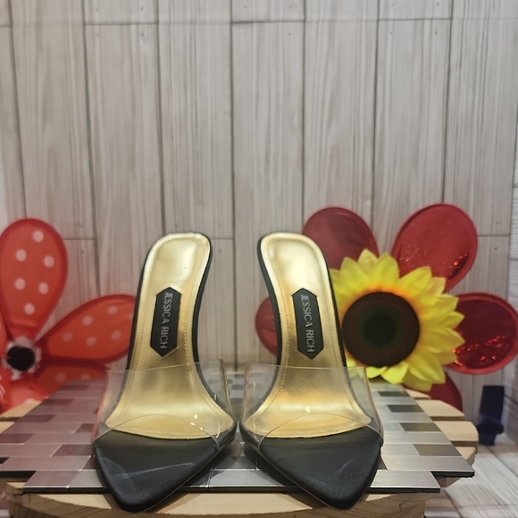 Jessica Rich Black and Gold Clear Heels - Picture 2 of 8